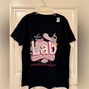 Black Graphic Tee with Pink and Blue Design